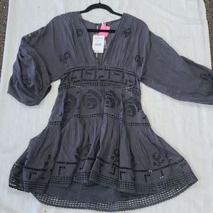 NWT FREE PEOPLE GRAY COTTON DRESS W CROCHET INLAY SZ 4 GREAT W A PAIR OF BOOTS